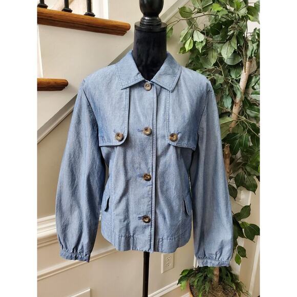 Charter Club Women's Blue Cotton Long Sleeve Buttons Front Casual Jacket Size XL - Picture 1 of 12